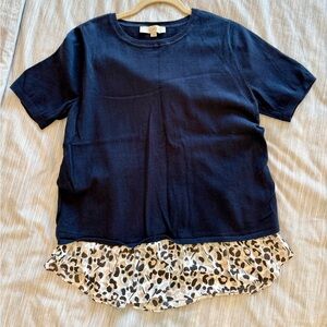 LOFT Mixed Media Cross Back Short Sleeve Layered Sweater